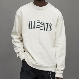 All Saints "Nico" Relaxed Fit Organic Cotton Split Logo Distressed Sweatshirt XS
